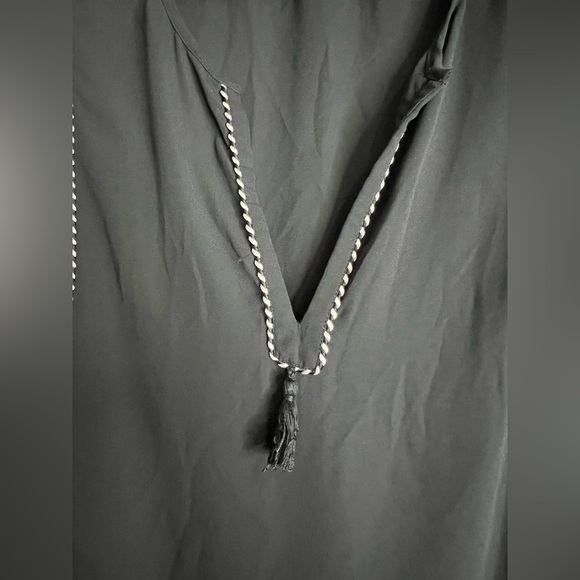 J. Crew Women's Split Neck Blouse with Tassel Trim - Black - Size 10 - Picture 3 of 8